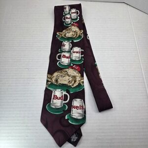 VTG Budweiser Frogs Silk Tie‎ Beer Mugs 1996 Anheuser-Busch Genuine Collection